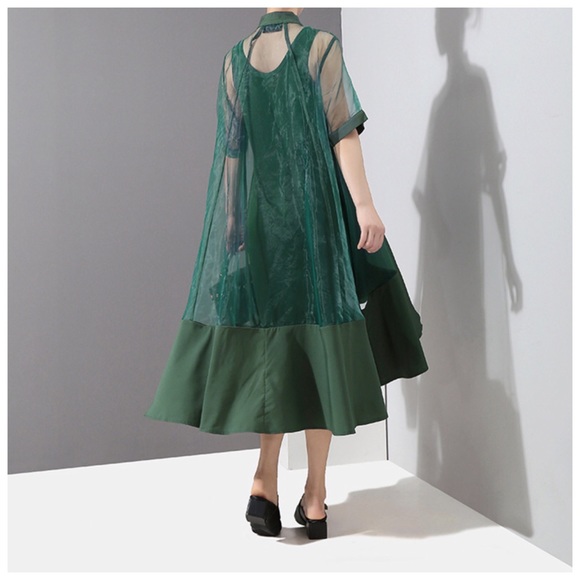 Green Sheer Fun Asymmetrical Swing Dress - Picture 4 of 8